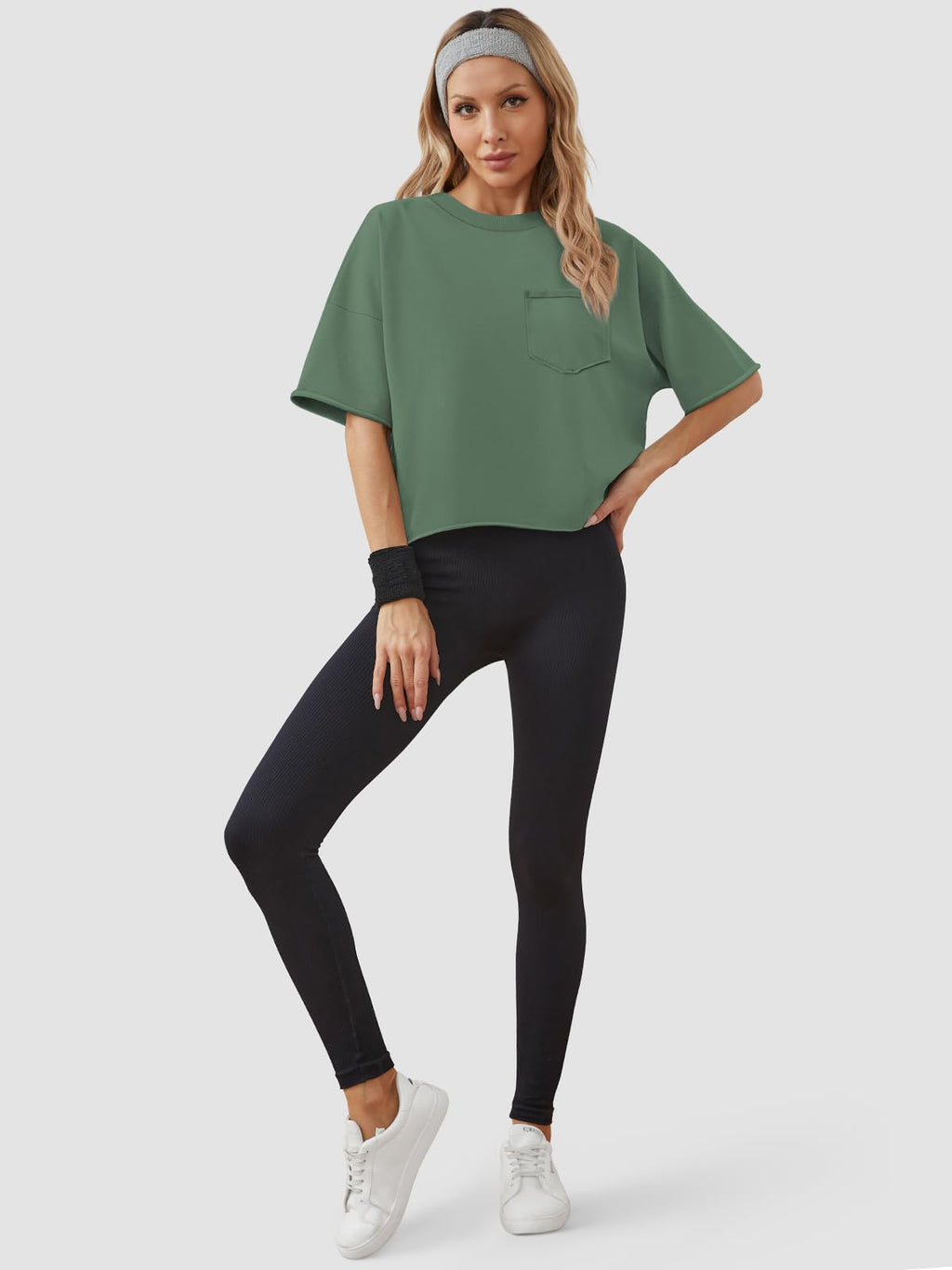 ATHMILE Womens Crop Tops Workout Shirts Gym Oversized Spring Summer Basic Tees Short Sleeve Casual Loose Drop Shoulder 2026