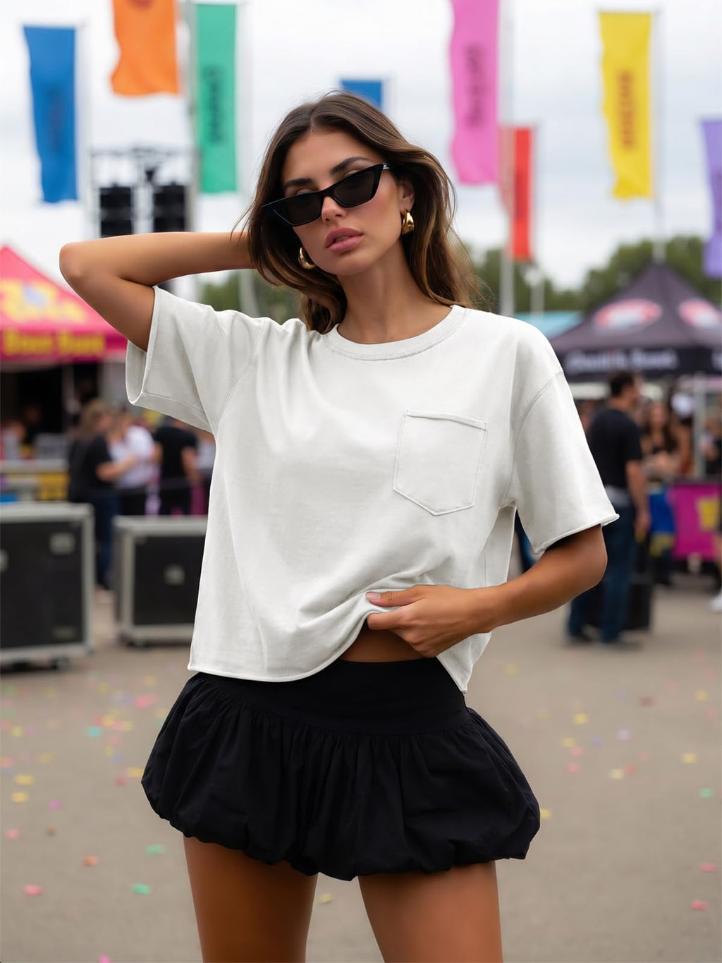 ATHMILE Womens Crop Tops Workout Shirts Gym Oversized Spring Summer Basic Tees Short Sleeve Casual Loose Drop Shoulder 2026