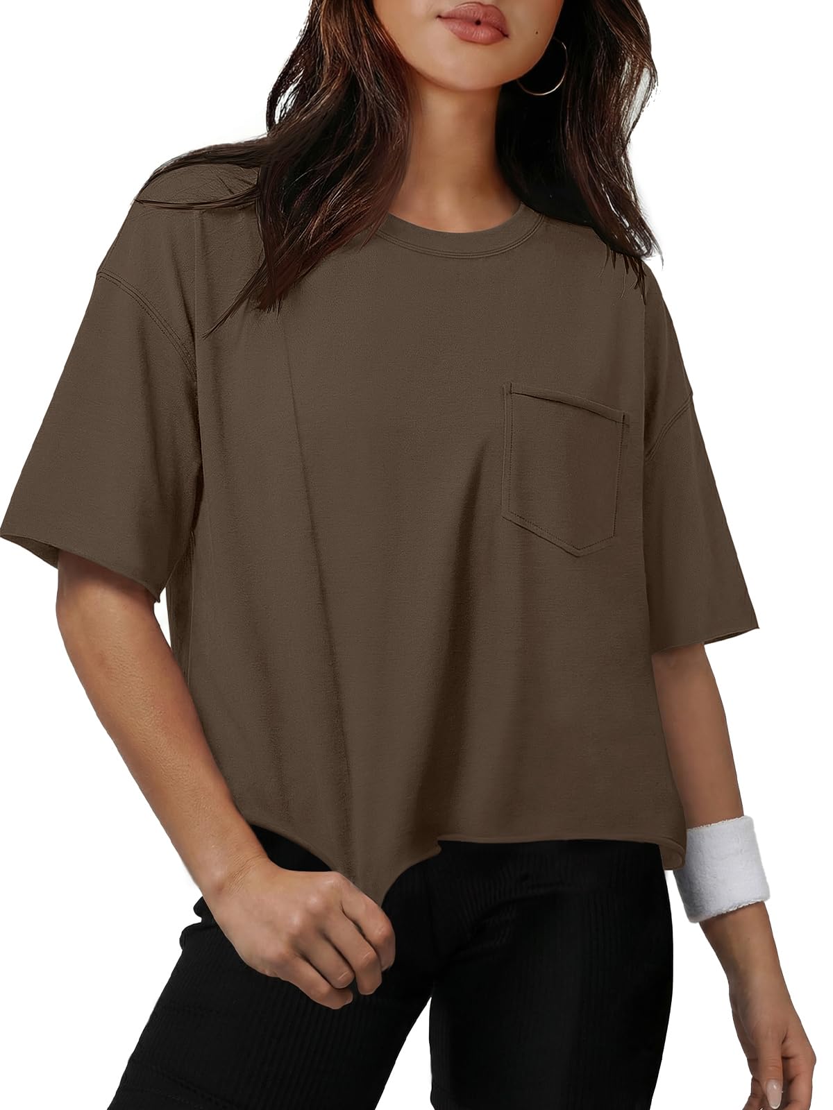 ATHMILE Womens Crop Tops Workout Shirts Gym Oversized Spring Summer Basic Tees Short Sleeve Casual Loose Drop Shoulder 2026