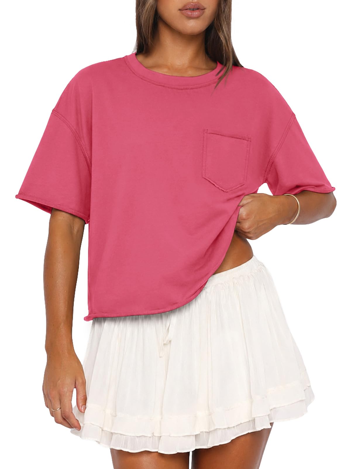 ATHMILE Womens Crop Tops Workout Shirts Gym Oversized Spring Summer Basic Tees Short Sleeve Casual Loose Drop Shoulder 2026