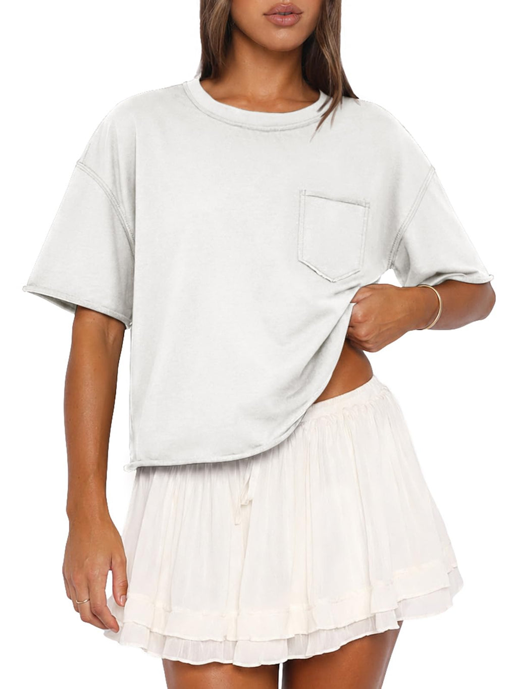 ATHMILE Womens Crop Tops Workout Shirts Gym Oversized Spring Summer Basic Tees Short Sleeve Casual Loose Drop Shoulder 2026