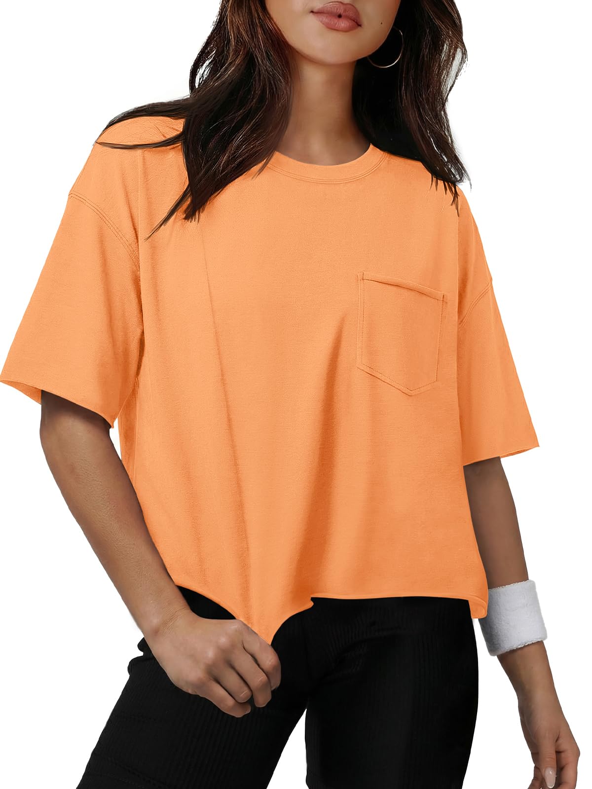 ATHMILE Womens Crop Tops Workout Shirts Gym Oversized Spring Summer Basic Tees Short Sleeve Casual Loose Drop Shoulder 2026