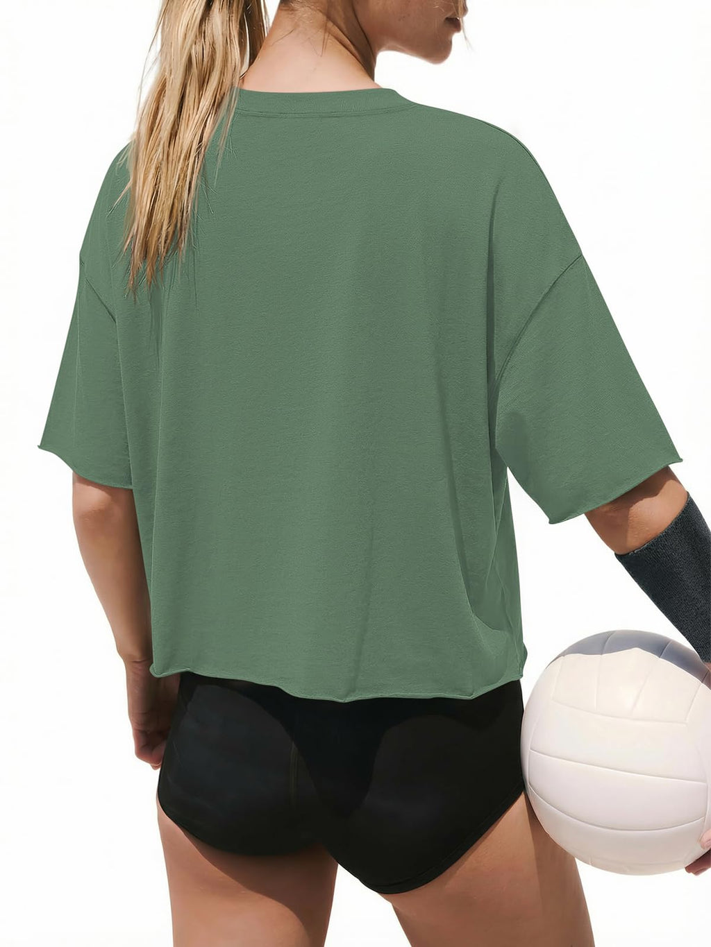 ATHMILE Womens Crop Tops Workout Shirts Gym Oversized Spring Summer Basic Tees Short Sleeve Casual Loose Drop Shoulder 2026