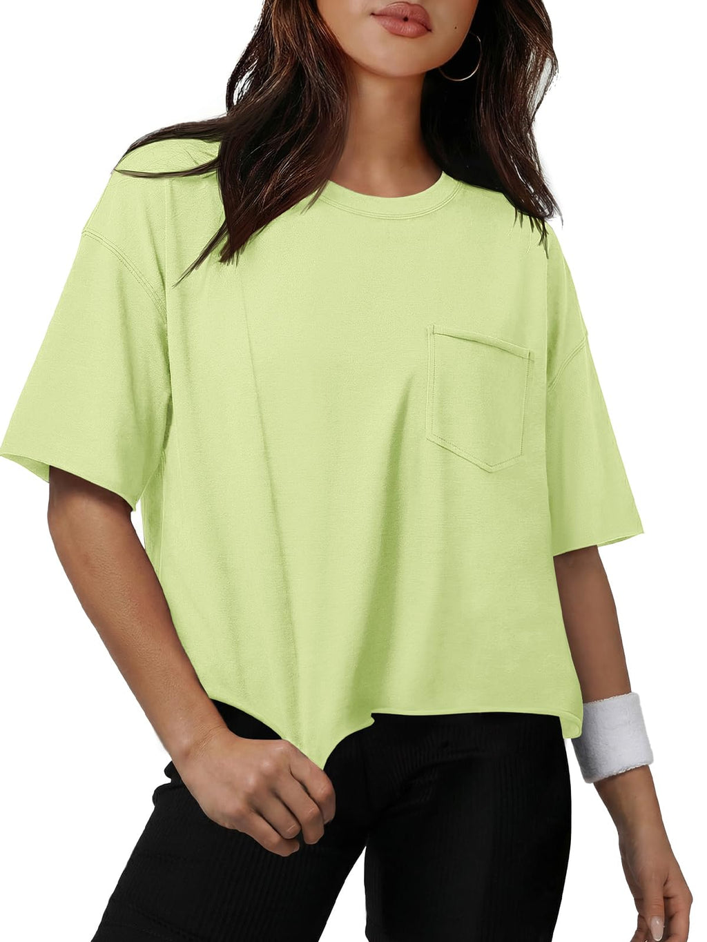 ATHMILE Womens Crop Tops Workout Shirts Gym Oversized Spring Summer Basic Tees Short Sleeve Casual Loose Drop Shoulder 2026