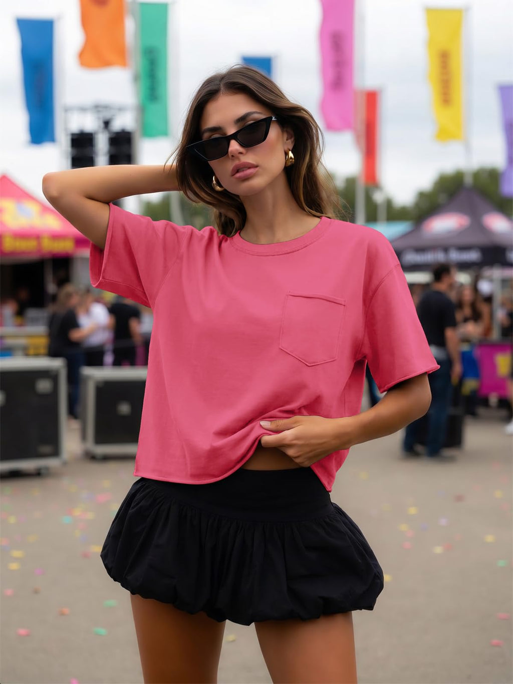 ATHMILE Womens Crop Tops Workout Shirts Gym Oversized Spring Summer Basic Tees Short Sleeve Casual Loose Drop Shoulder 2026