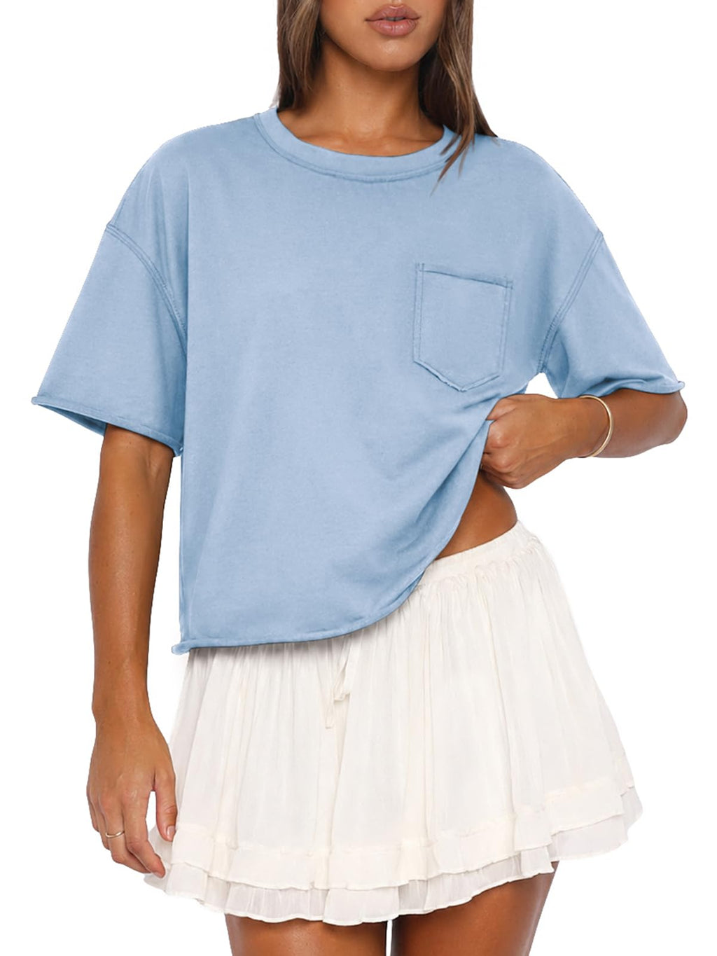 ATHMILE Womens Crop Tops Workout Shirts Gym Oversized Spring Summer Basic Tees Short Sleeve Casual Loose Drop Shoulder 2026