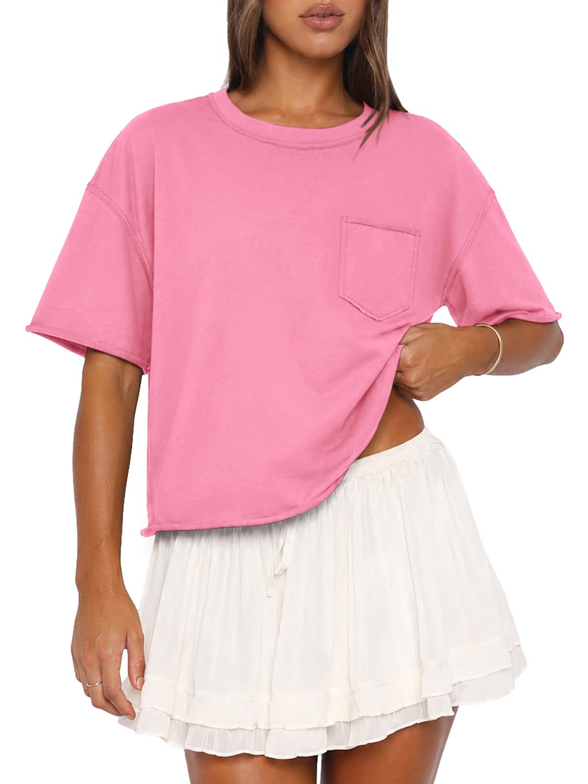 ATHMILE Womens Crop Tops Workout Shirts Gym Oversized Spring Summer Basic Tees Short Sleeve Casual Loose Drop Shoulder 2026