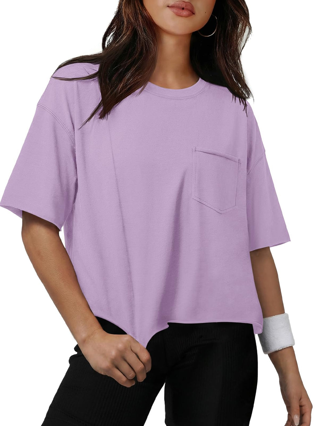 ATHMILE Womens Crop Tops Workout Shirts Gym Oversized Spring Summer Basic Tees Short Sleeve Casual Loose Drop Shoulder 2026