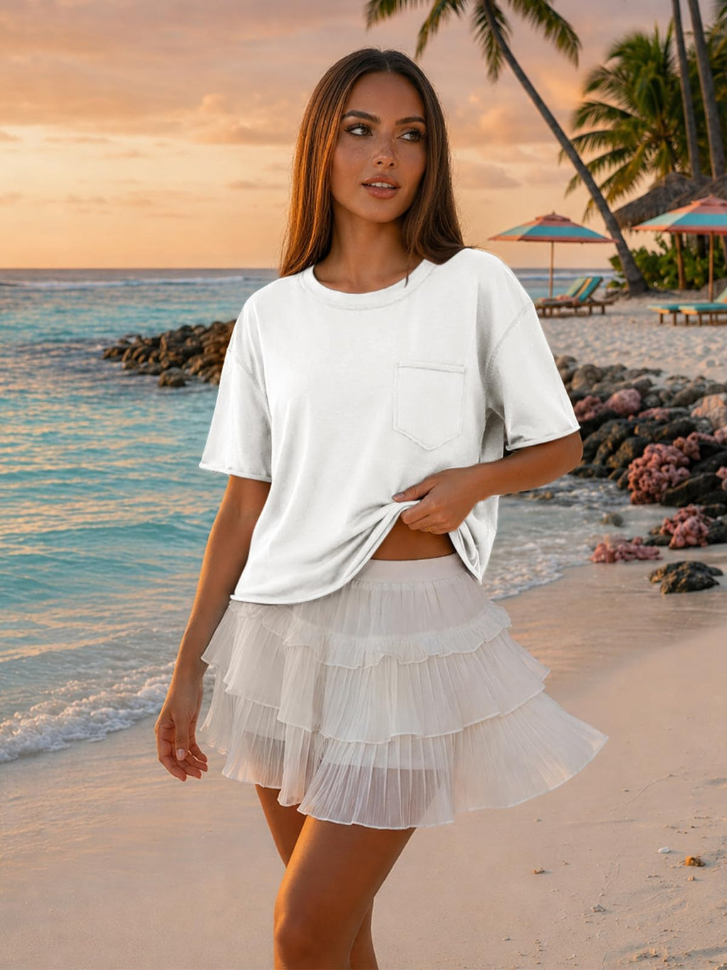 ATHMILE Womens Crop Tops Workout Shirts Gym Oversized Spring Summer Basic Tees Short Sleeve Casual Loose Drop Shoulder 2026