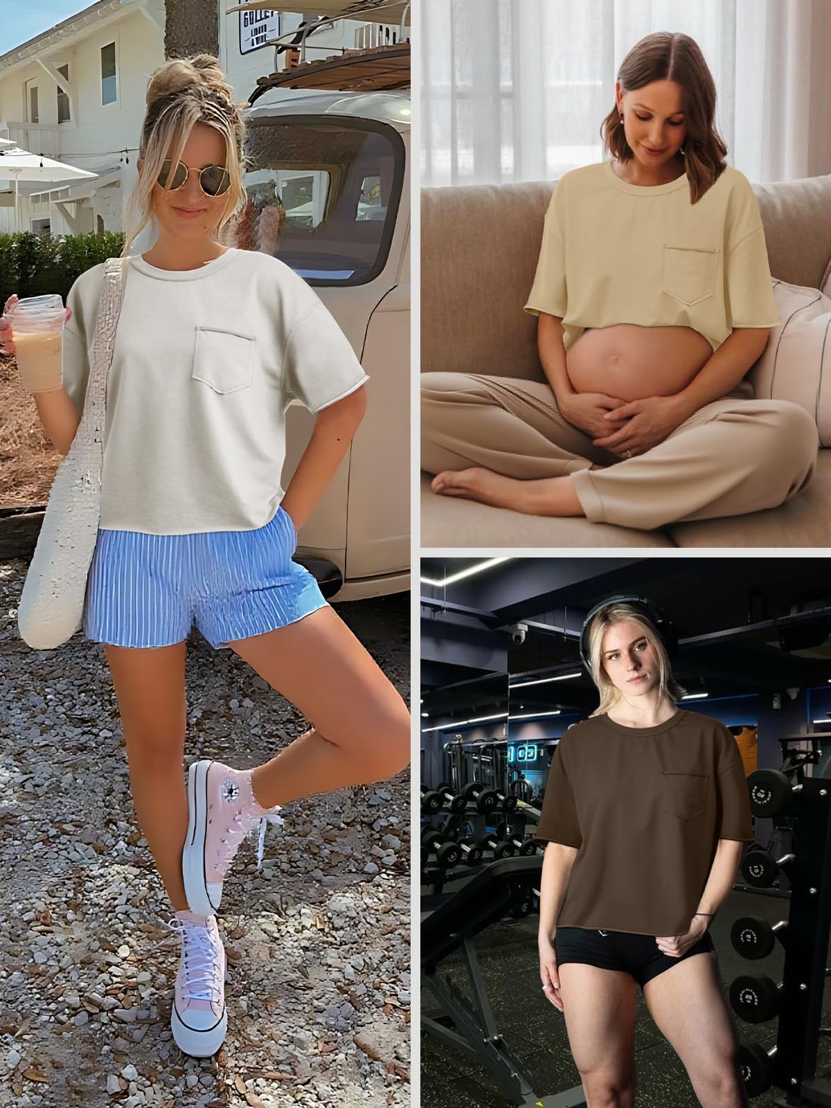 ATHMILE Womens Crop Tops Workout Shirts Gym Oversized Spring Summer Basic Tees Short Sleeve Casual Loose Drop Shoulder 2026